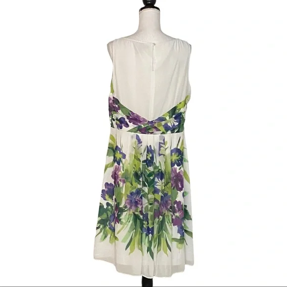 Ralph Lauren Sleeveless Pleated Fit & Flare Floral Dress SZ 14 White Multicolor - Picture 6 of 10